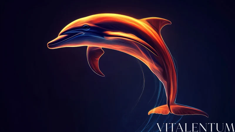 Neon edge-lit dolphin rendered as fluid light topology.