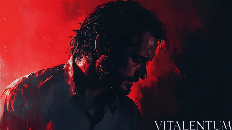 Chromatic chiaroscuro profile under saturated red backlight.