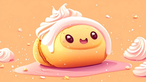 Cheerful Pastry Character with Whipped Cream Topping.