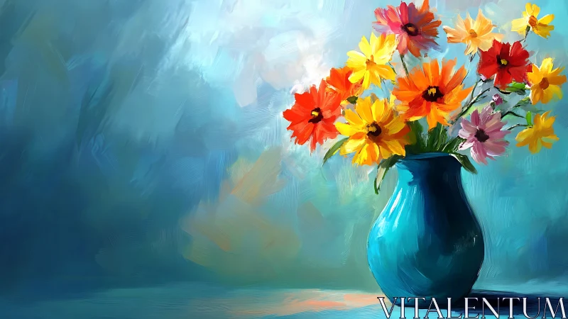 Sunlit wildflowers leap from a turquoise vase into dreamlight.