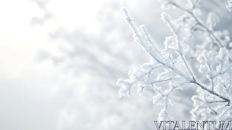 Frost-covered tree branches in soft winter light, minimalist style.