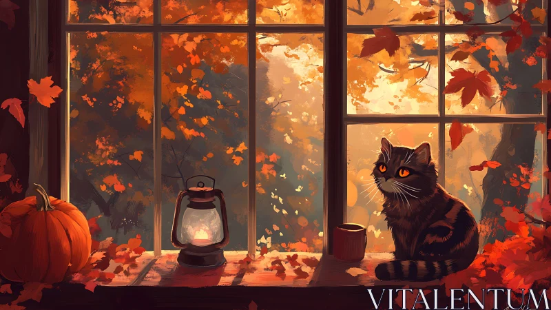 Velvet Whiskers Guard Autumn's Glowing Gateway.