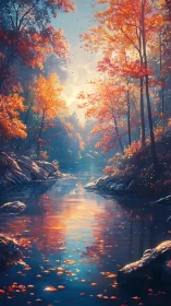 River of falling embers quietly braids through autumn light