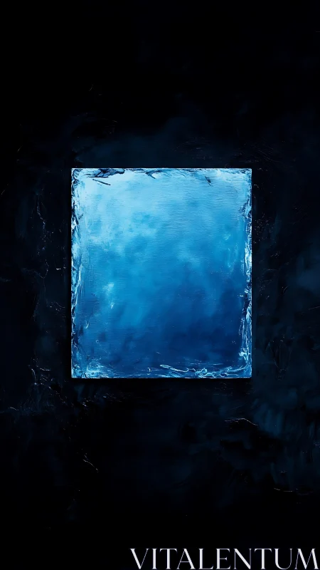 Blue illuminated square centered on dark textured field