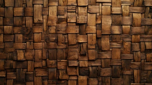 Rustic woven wooden texture with warm brown tones and natural style.