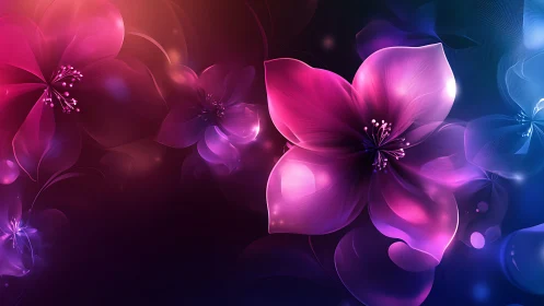 Luminescent Digital Floral Composition with Neon Gradient Transitions