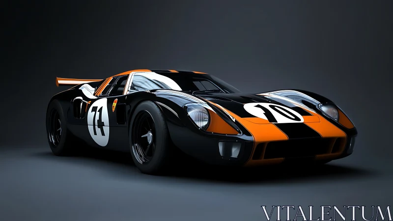 Vintage endurance race car in high-gloss studio render.