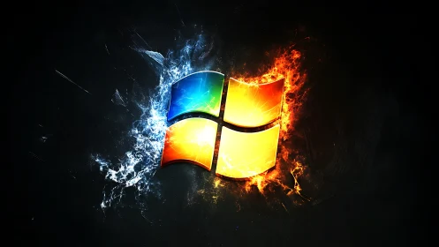 Windows Operating System Logo with Dual-Element Fire and Water Effects.
