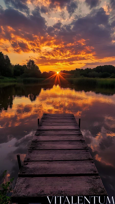 Linear pier perspective aligns with symmetrical sunset reflection