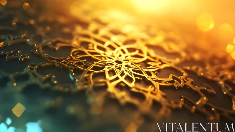 Golden Islamic Geometric Pattern with Warm Bokeh Lighting.