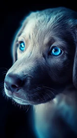 Puppy with vivid blue eyes rendered in close-up portrait