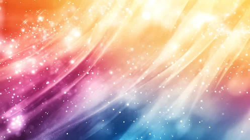 Shimmering rainbow light drifts gently across a dreamy sky