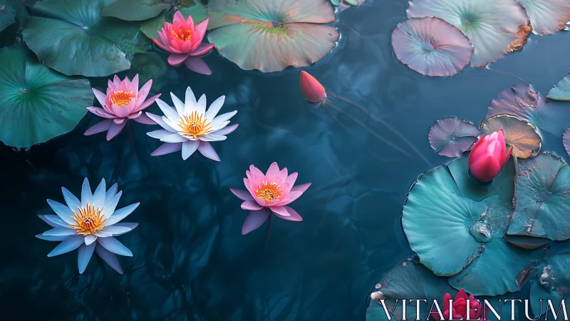 Tranquil Water Lilies Float Peacefully in Serene Pond