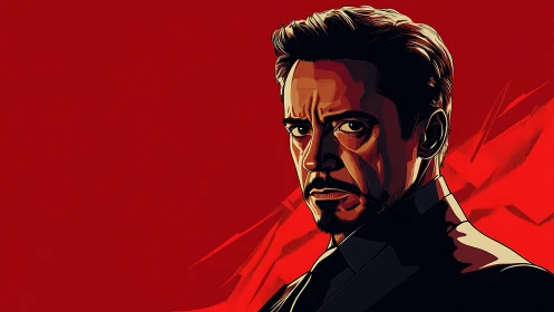 Vector portrait illustration with cinematic red minimalist backdrop.