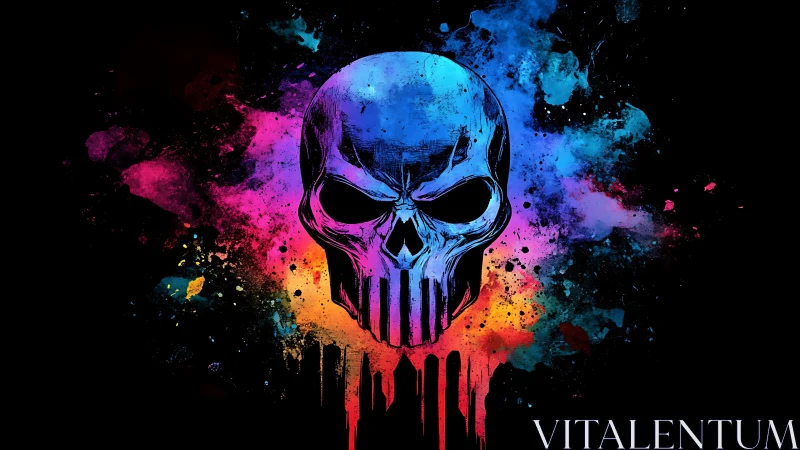 Vivid neon skull over black with dripping paint effect.