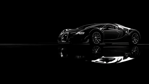 Black supercar rendered in high-contrast reflective studio