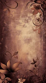 Vintage brown floral background with textured grunge frame.