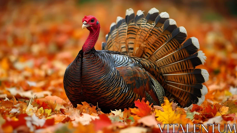 Wild Turkey Male Displaying Distinctive Iridescent Plumage During Autumnal Season.