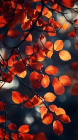 Photorealistic backlit autumn foliage with bokeh depth study.