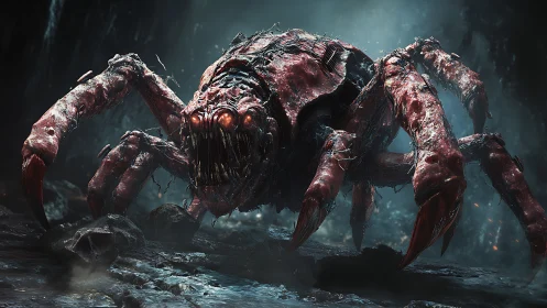 Bioluminescent cavern predator with chitinous macro-appendages.