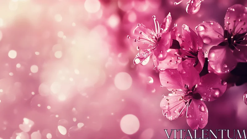 Vibrant pink flowers with water droplets in soft focus