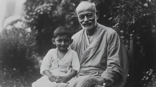 Intergenerational Portrait: Elderly Patriarch and Young Male Child.