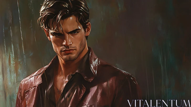 Stormlit loner in a leather jacket watches the shadows.