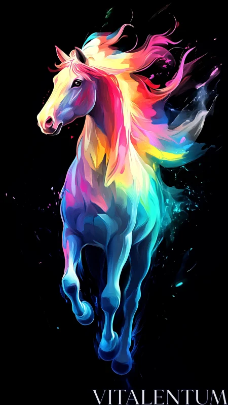 Multicolor stylized horse figure on dark background.