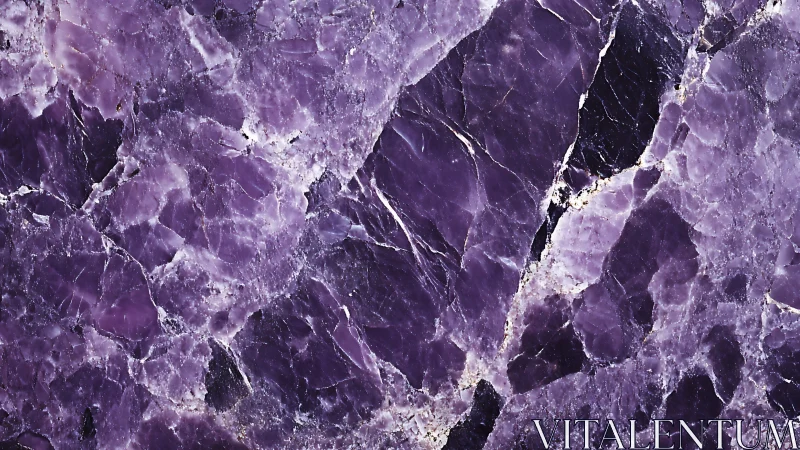 Purple crystalline stone surface displays fractured veined microstructure