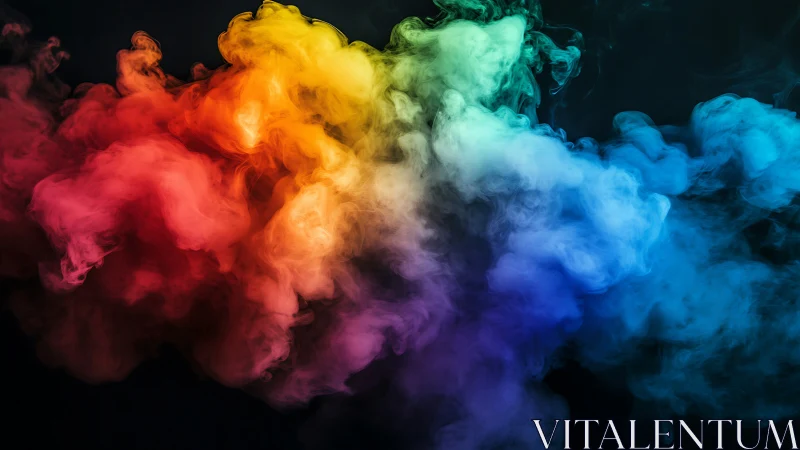 Billowing rainbow clouds drift gently across a dark sky