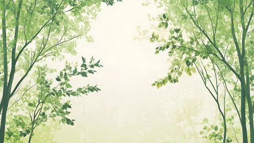 Sparse treetop canopy framing pale sky and background trees.