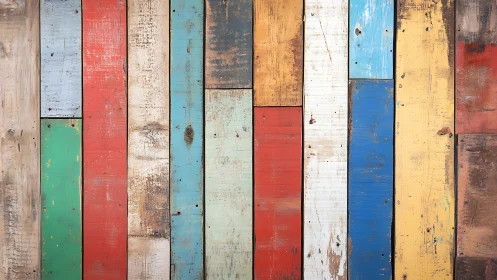 Weathered rainbow wood planks in a cozy rustic stripe pattern.
