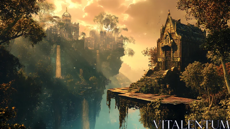 Sunlit floating citadel and temple rendered in epic fantasy detail
