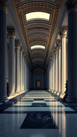 Sunlit grand corridor invites quiet steps through columns