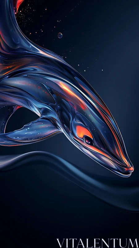Chromatic glasslike dolphin rendered with fluid caustic reflections