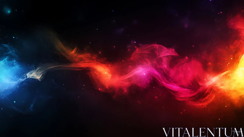 Colorful light wave ribbon on dark cosmic background.