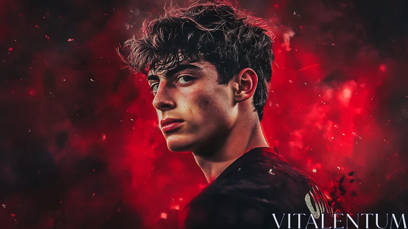 Fiery red portrait of a determined young dreamer at dusk.