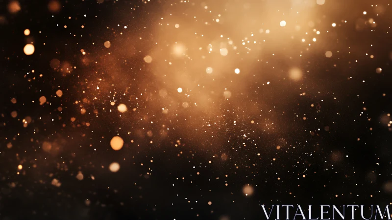 Defocused golden particle field demonstrates depth-of-field bokeh dynamics