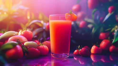Red fruit beverage with garnish in controlled lighting environment