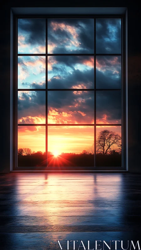 Sunrise casts vivid reflections across minimalist floor