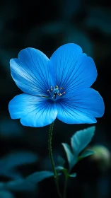Vibrant Blue Flax Flower Against Dark Moody Backdrop