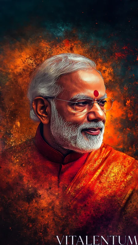 High saturation digital portrait with textured bokeh fire background