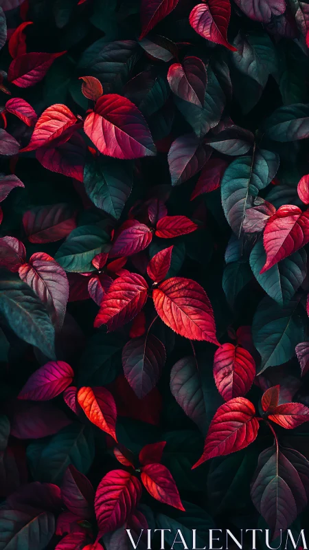 Macro study of red variegated foliage under low key light