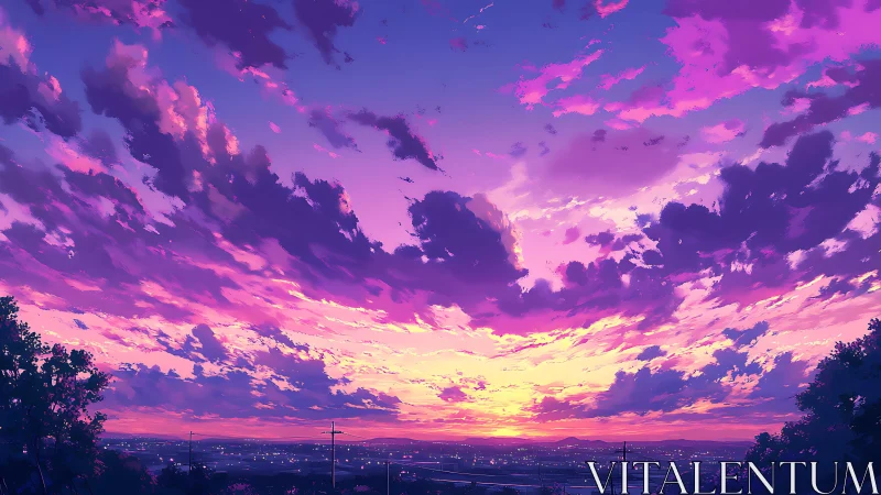 Lavender sky river pouring neon dusk over quiet cityscape.