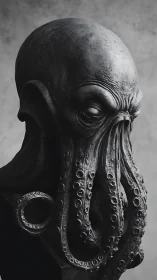 Eldritch cephalopod bust rendered in moody monochrome lighting.