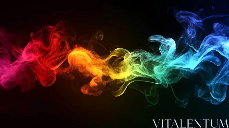 Colorful digital smoke trail flows across dark background