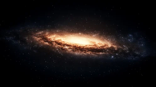 Golden spiral galaxy glows in the silent depths of space