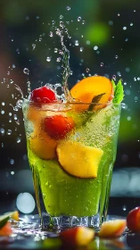 Citrus-Infused Beverage Captured Mid-Splash with Dynamic Water Ejection.