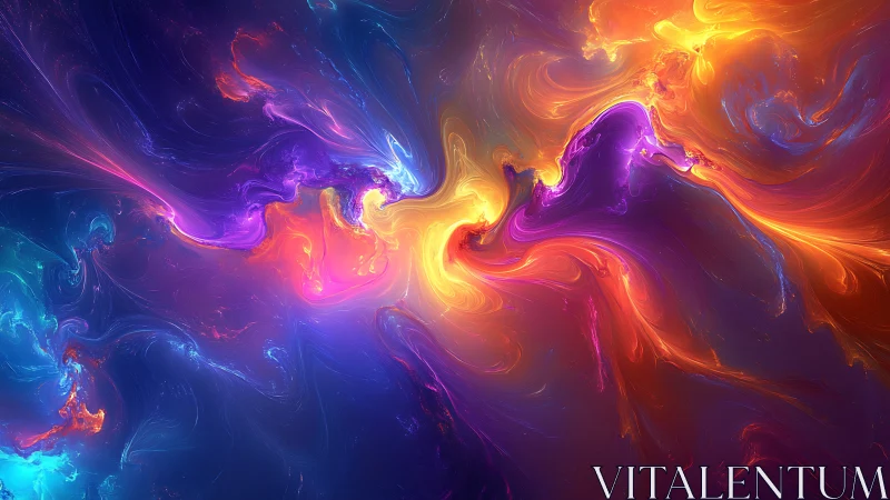 High-saturation fractal nebula with swirling bifurcated color flows