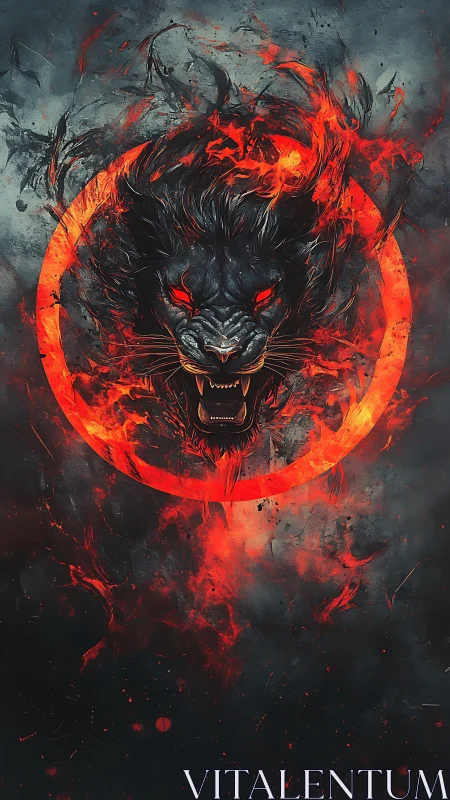 Infernal black panther roars within a burning crimson sigil